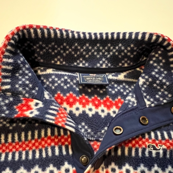 Vineyard Vines Boys Fair Isle Snap Button Fleece Pullover Sweater Whale M 12-14 - Picture 7 of 15